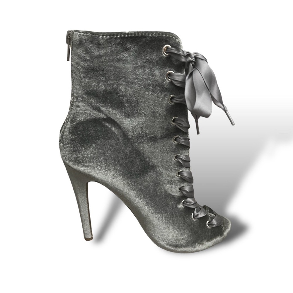 Charlotte Russe - Bella - Grey Velvet - Open Toe Booties